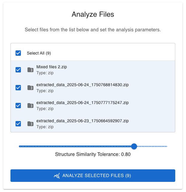 Data Analysis structure discovery showing automatic data type detection and structural analysis